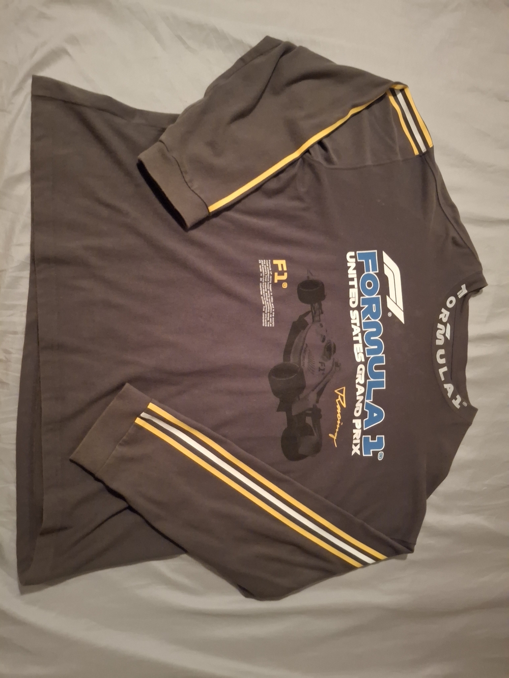 PacSun Formula 1 Long-Sleeve Tee - Gray with Yellow and White Stripes